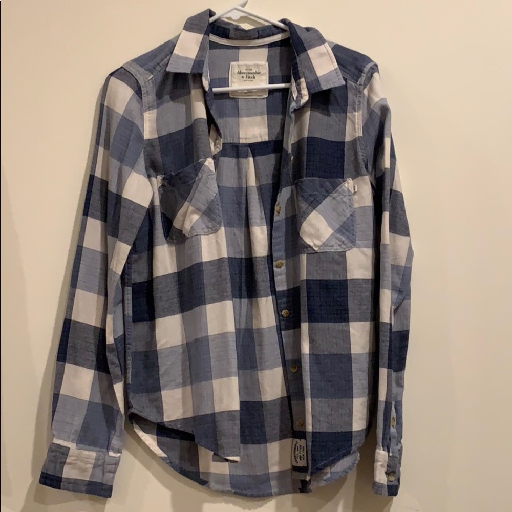 White and Blue Plaid Flannel